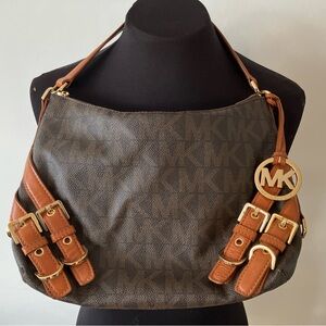 VTG Michael Kors MILO Bag Satchel Purse All Over Logo w/ Buckles Like NEW! Clean
